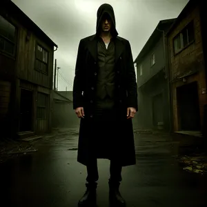 Black Raincoat: Fashionable Businessman in Trench Coat