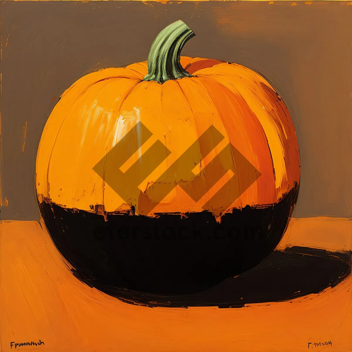 Picture of Festive autumn pumpkin lantern with stem