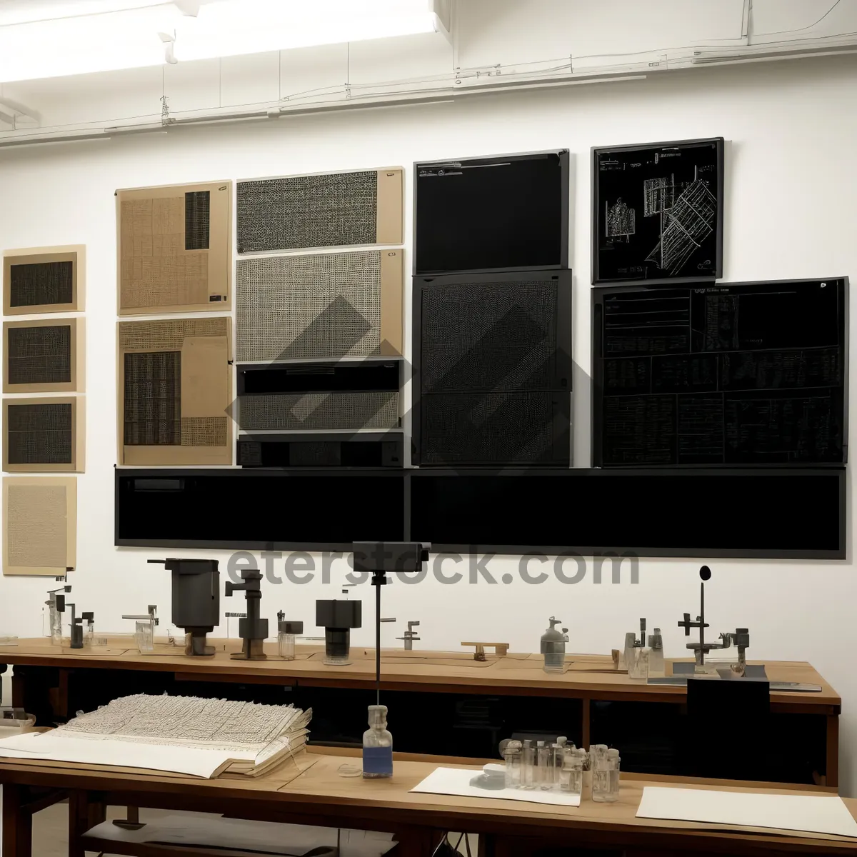 Picture of Modern Kitchen Table with Wood Cabinet and Lamp