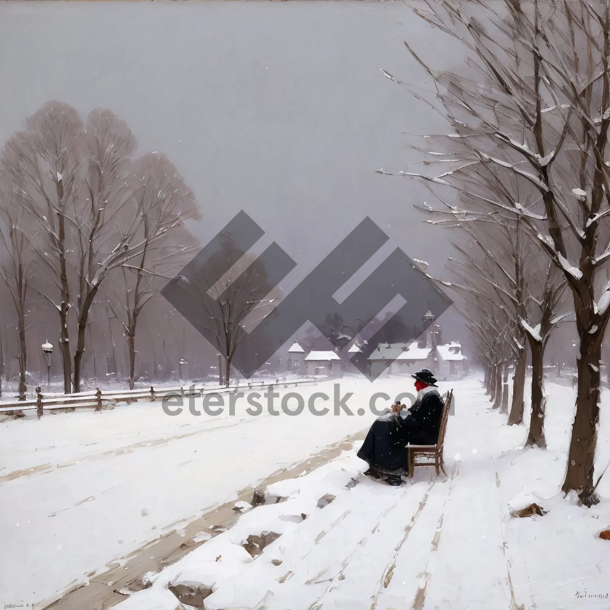 Picture of Winter Wonderland: Snowy Park Landscape with Tree