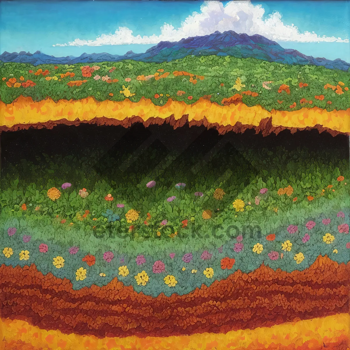 Picture of Sunflower Blanket in Beautiful Landscape Field