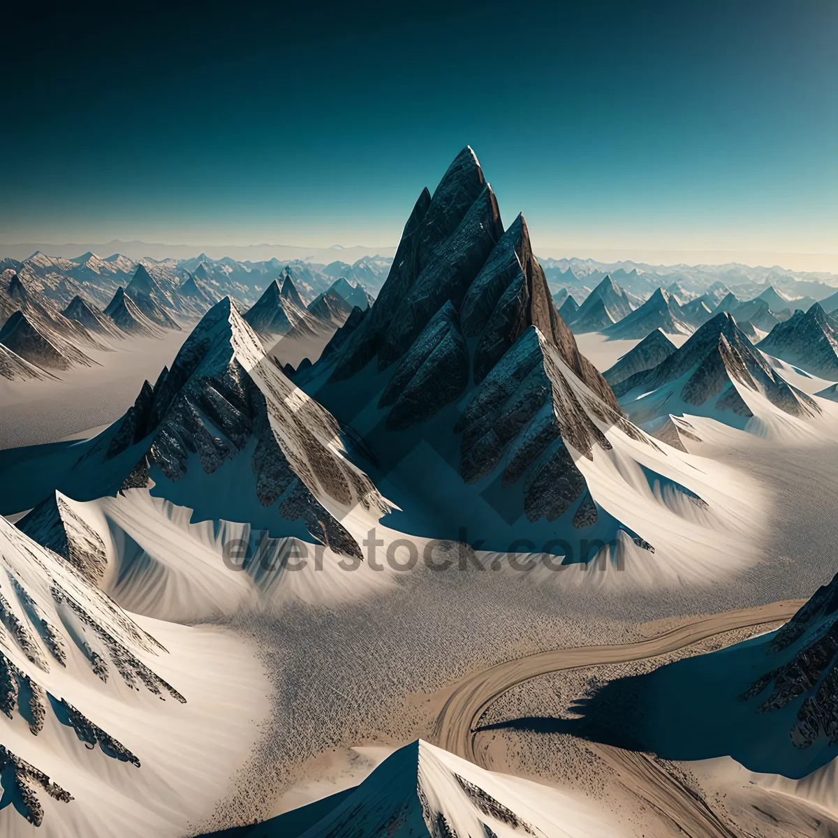 Picture of Arctic Flag Fluttering Against Snow-Covered Mountain Landscape