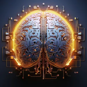 Sci-fi concept. The central computer processor in the form of an artificial brain microchip as the main element of the artificial intelligence system is installed on the motherboard of the supercomputer