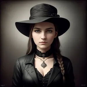 Stylish Cowboy Hat Portrait of Attractive Lady