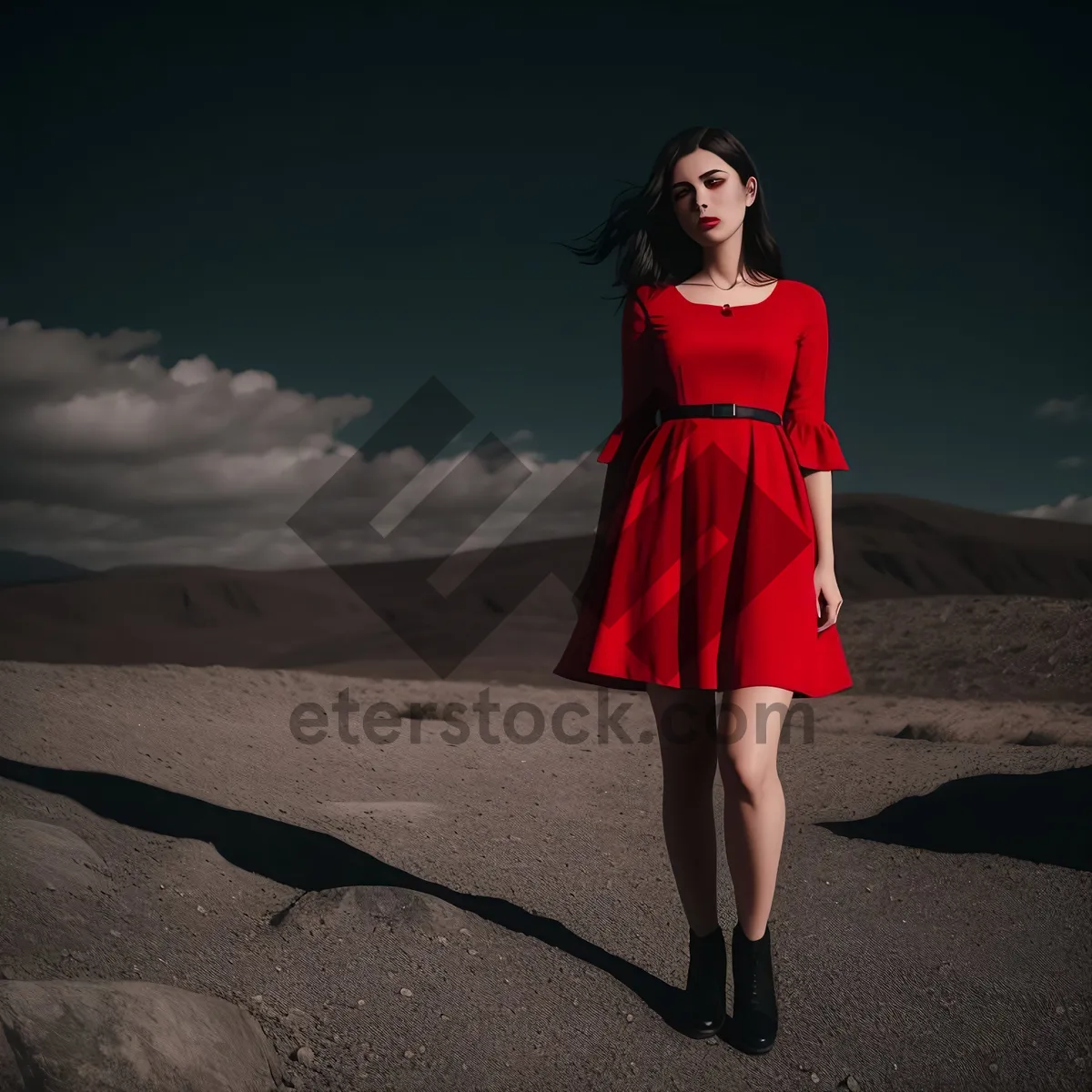 Picture of Smiling Lady in a Beautiful Summer Dress on a Beach