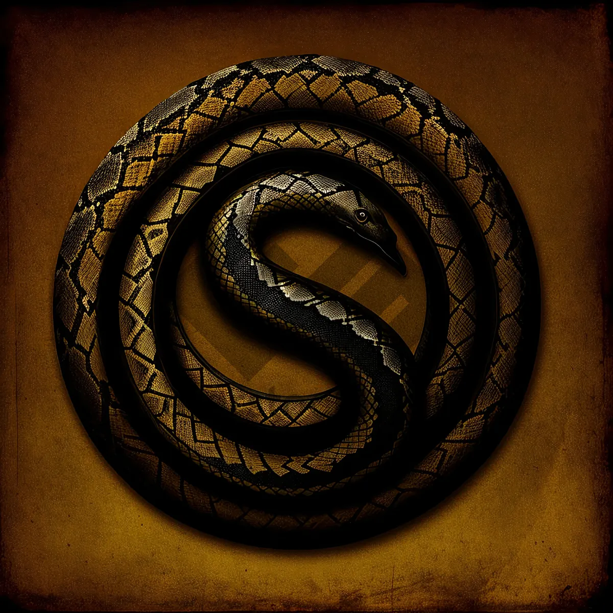 Picture of Coiled Night Snake: Striking Reptile with Intricate Pattern