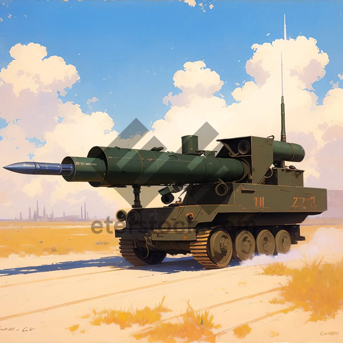 Picture of Sky-high Cannon: Armored Military Weapon in Action