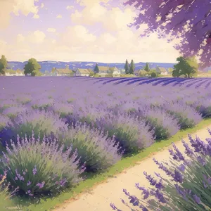 Colorful Lavender Field in Rural Landscape