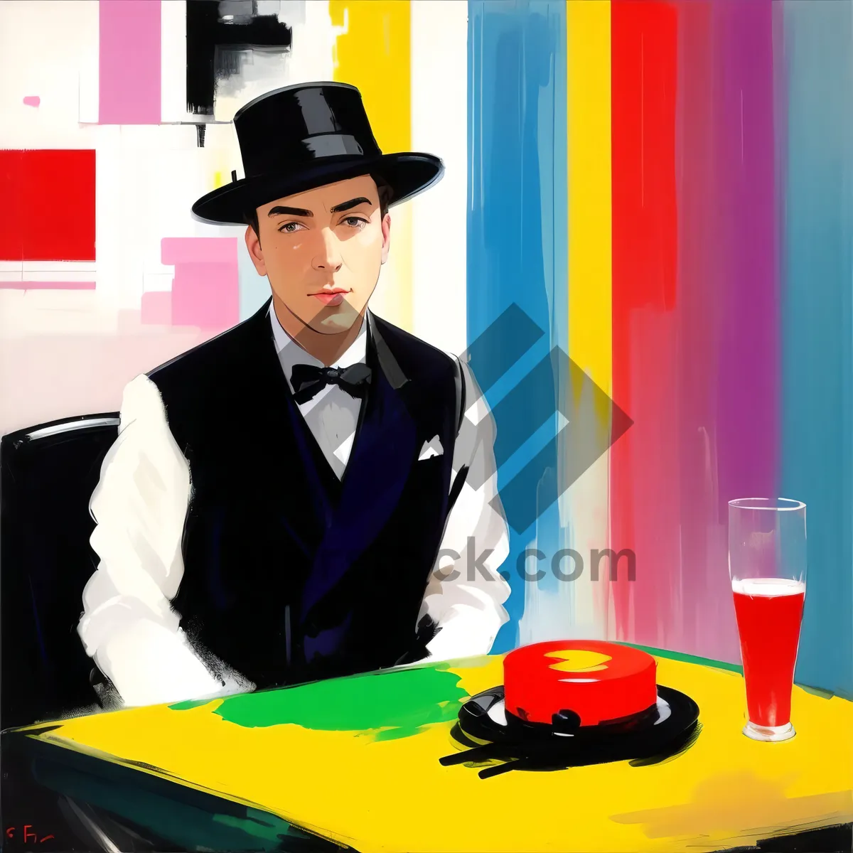 Picture of Smiling Businessman in Professional Suit and Hat