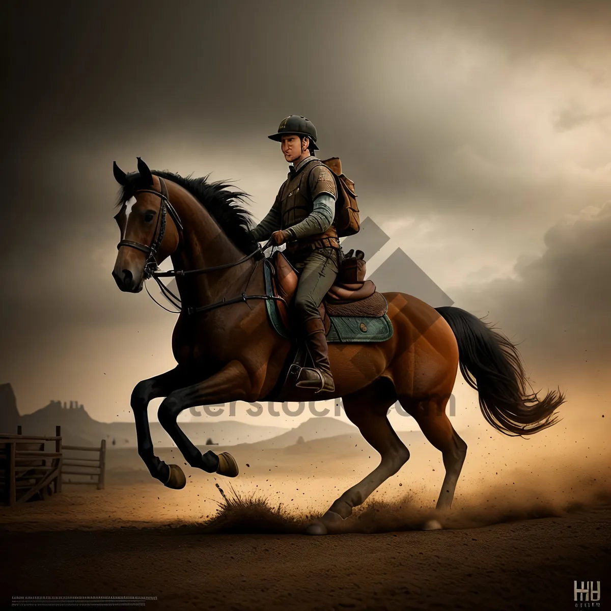 Picture of Skybound Equestrian: Rider and Stallion in Action