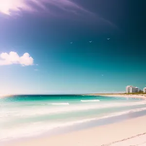 Serene Beach Paradise: Sun-kissed shores and crystal-clear waters.