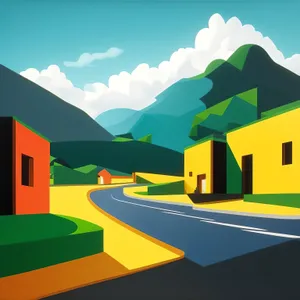 Country villa with flag and chimney design symbol.