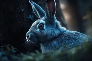 Fluffy brown bunny with adorable ear close-up portrait.