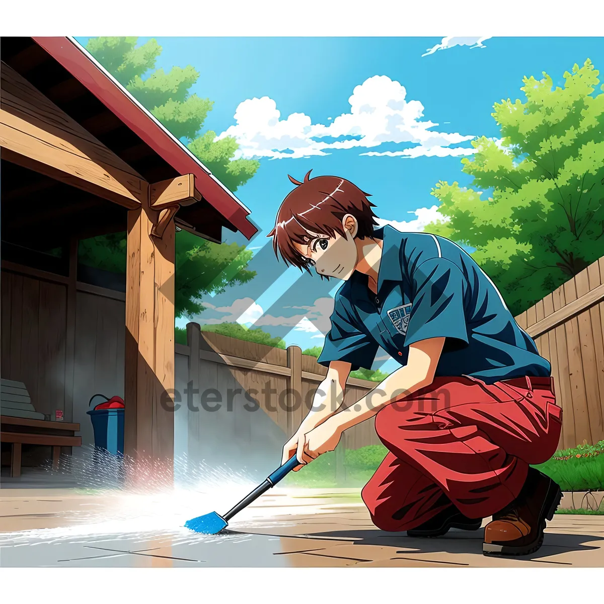 Picture of Active Golfer Sweeping Grass on Course