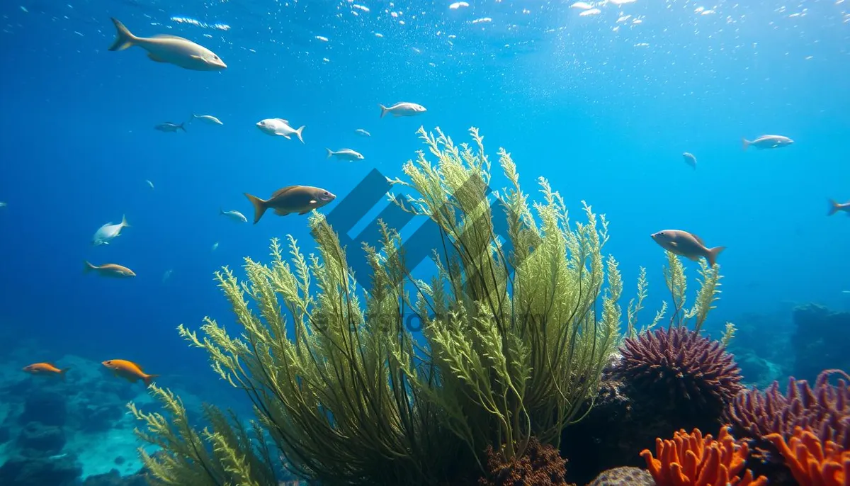 Picture of Bright Tropical Fish Swimming in Sunlit Coral Reef