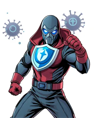 Cartoon superhero man with cape drawing in art style.