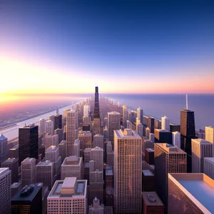 Urban metropolis with stunning waterfront skyline at sunset