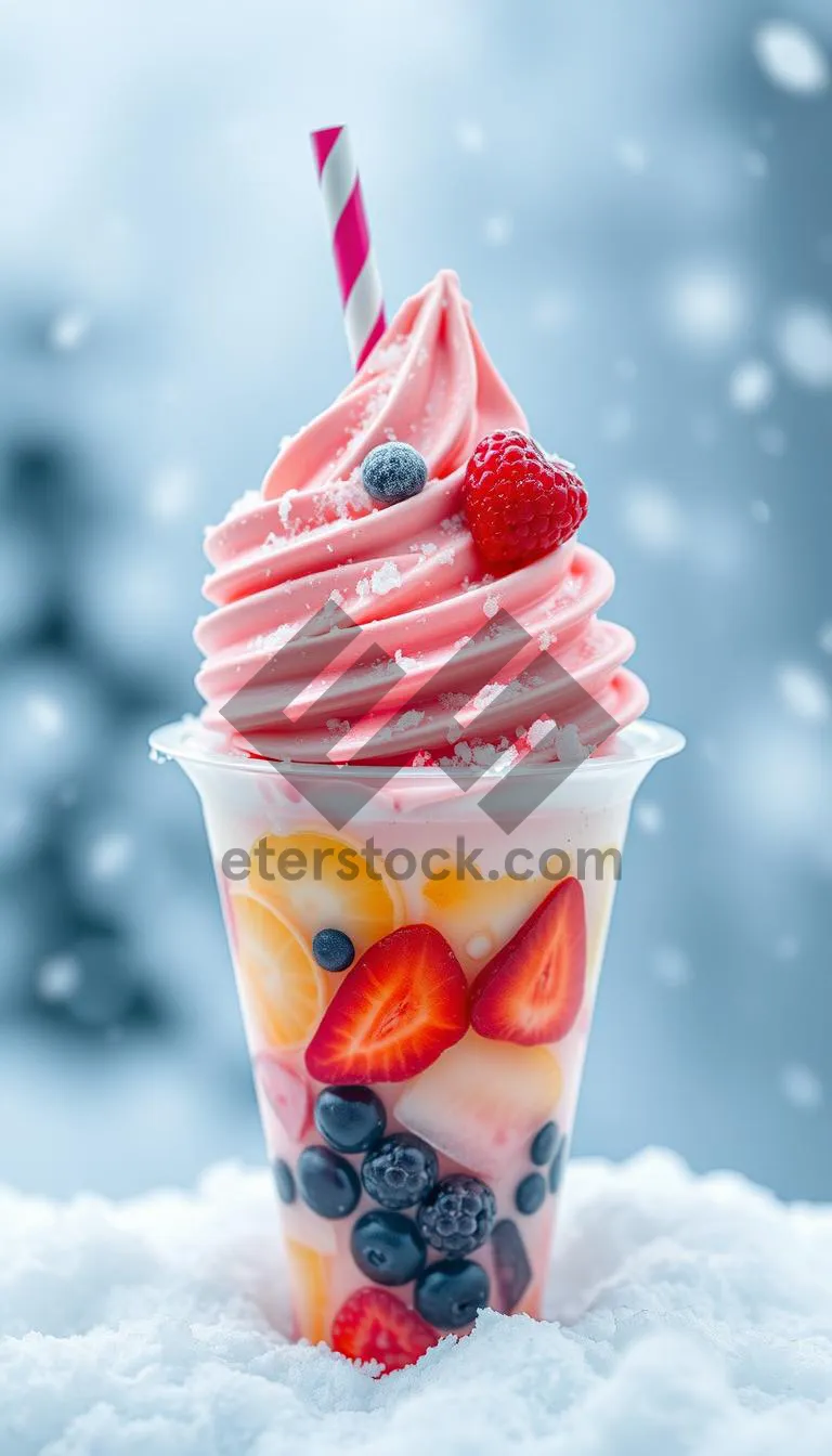 Picture of Sweet Berry Ice Cream Cone with Fresh Berries