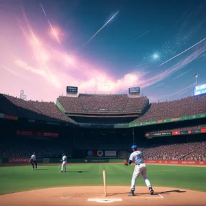 Vibrant Baseball Stadium Lights Illuminate Athlete in Competitive Match