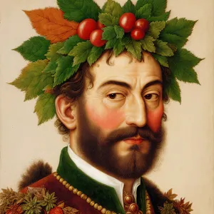 Festive Comedian with Bouquet: A Winter Celebration