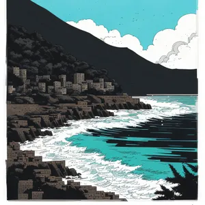 Tropical Paradise: Majestic Mountain and Rocky Shore