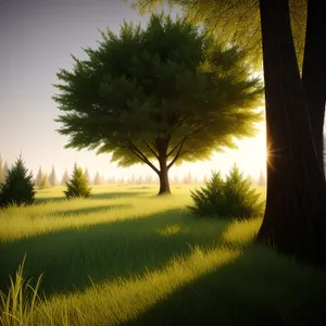 Golden Horizon: Sunlit Meadow in Rural Countryside