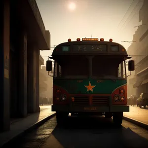 Public Transport Shuttle Bus on City Street