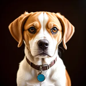 Adorable Beagle Puppy with Collar, Sitting and Looking