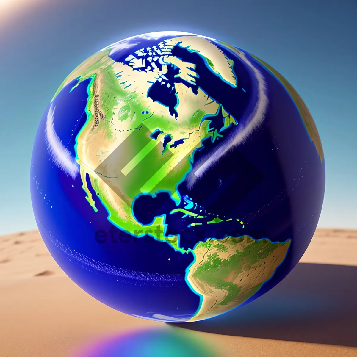 Picture of Global Earth Map: 3D Sphere depicting Continents and Oceans