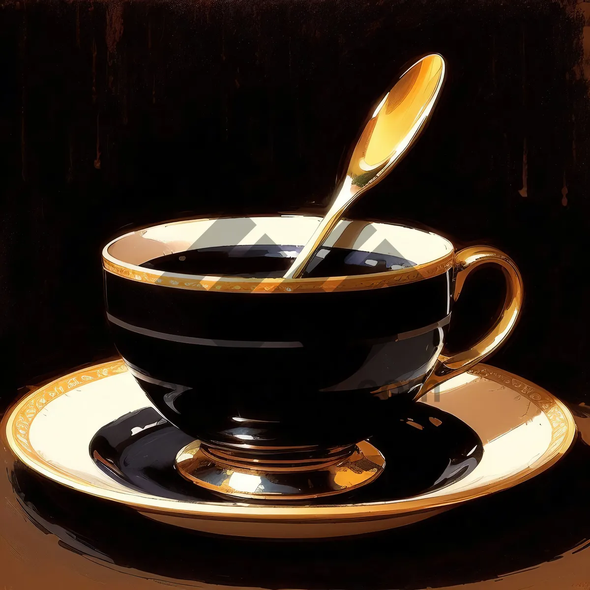 Picture of Hot Cup of Morning Coffee on Tableware