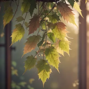 Sunlit Maple Branch in Lush Forest