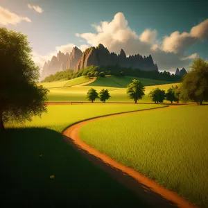 Golden Fields: Serene Horizon along Country Road