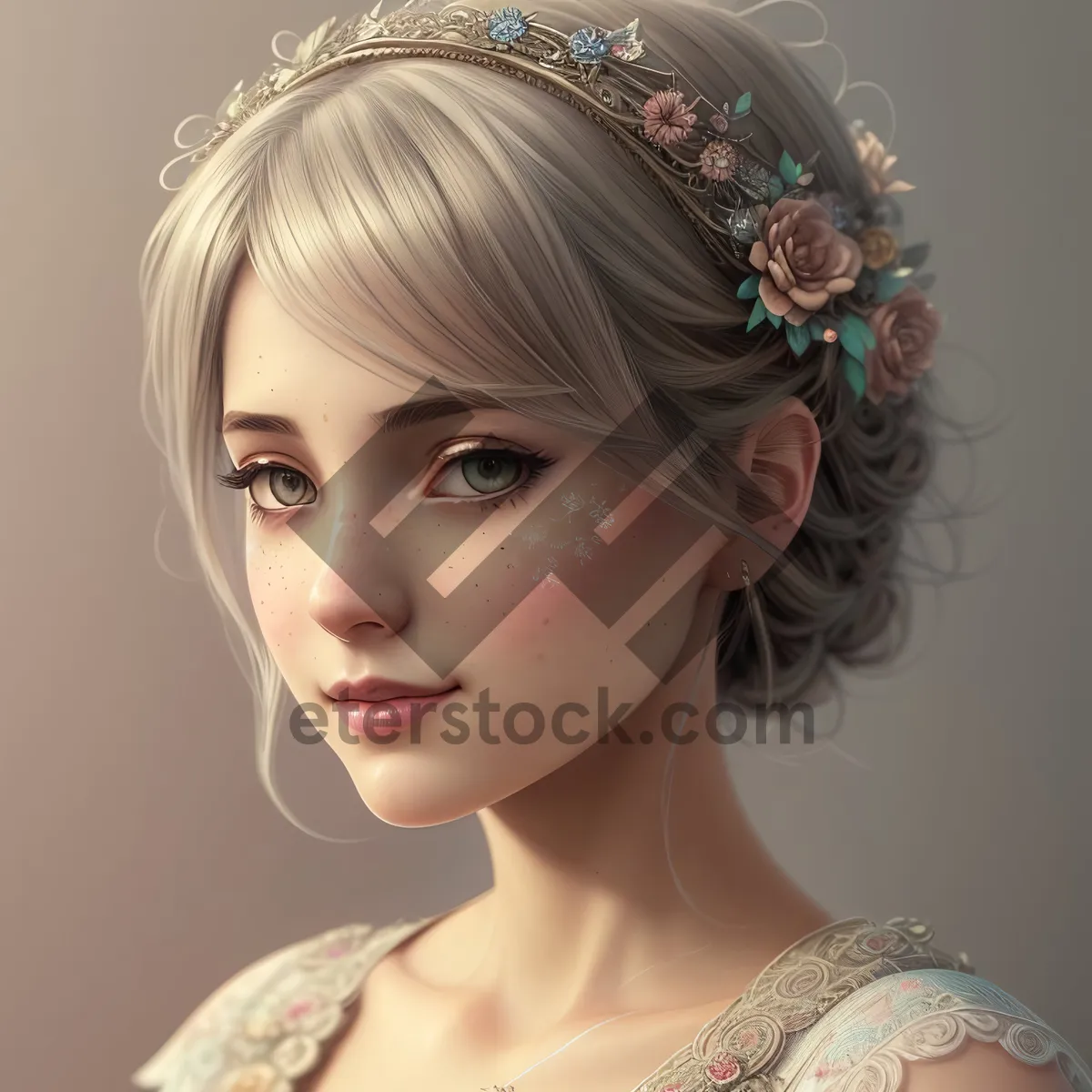 Picture of Exquisite Lady with Crown and Glamorous Makeup