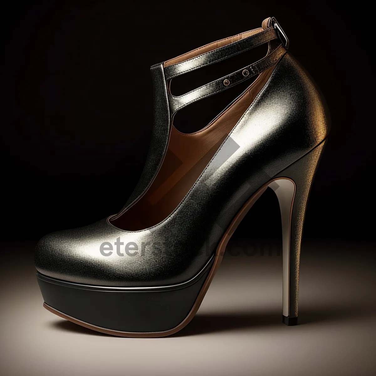 Picture of Classic Black Leather High-Heel Boot with Buckle