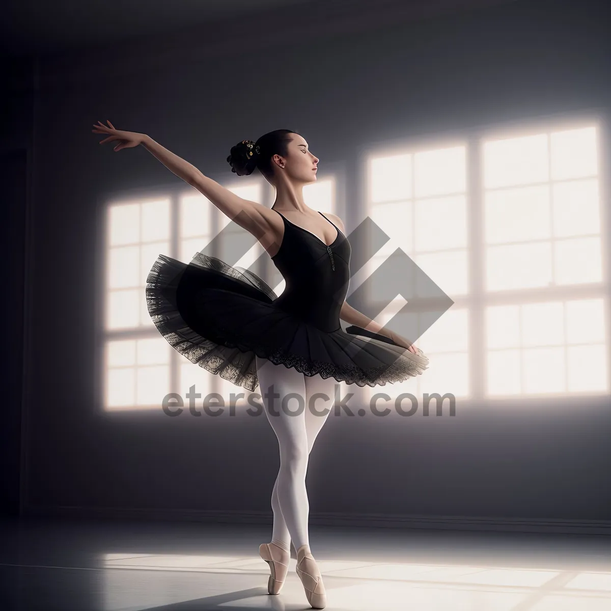 Picture of Seductive Ballerina Gracefully Poses in Elegant Studio Dress