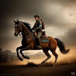Skybound Equestrian: Rider and Stallion in Action
