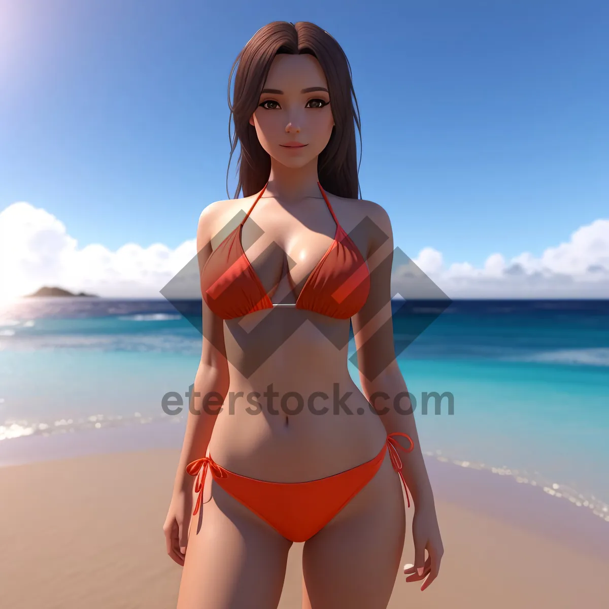Picture of Beach Babe in Stylish Swimsuit Enjoying Tropical Getaway