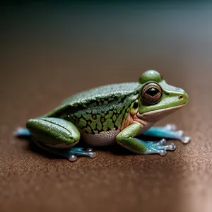 Vibrant Eyed Tree Frog Peeking Through Leaves