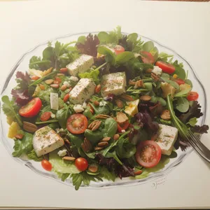 Fresh Vegetarian Salad with Tomato and Onion