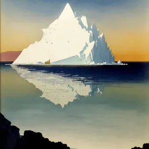 Serene Sunset over Coastal Schooner in Ocean