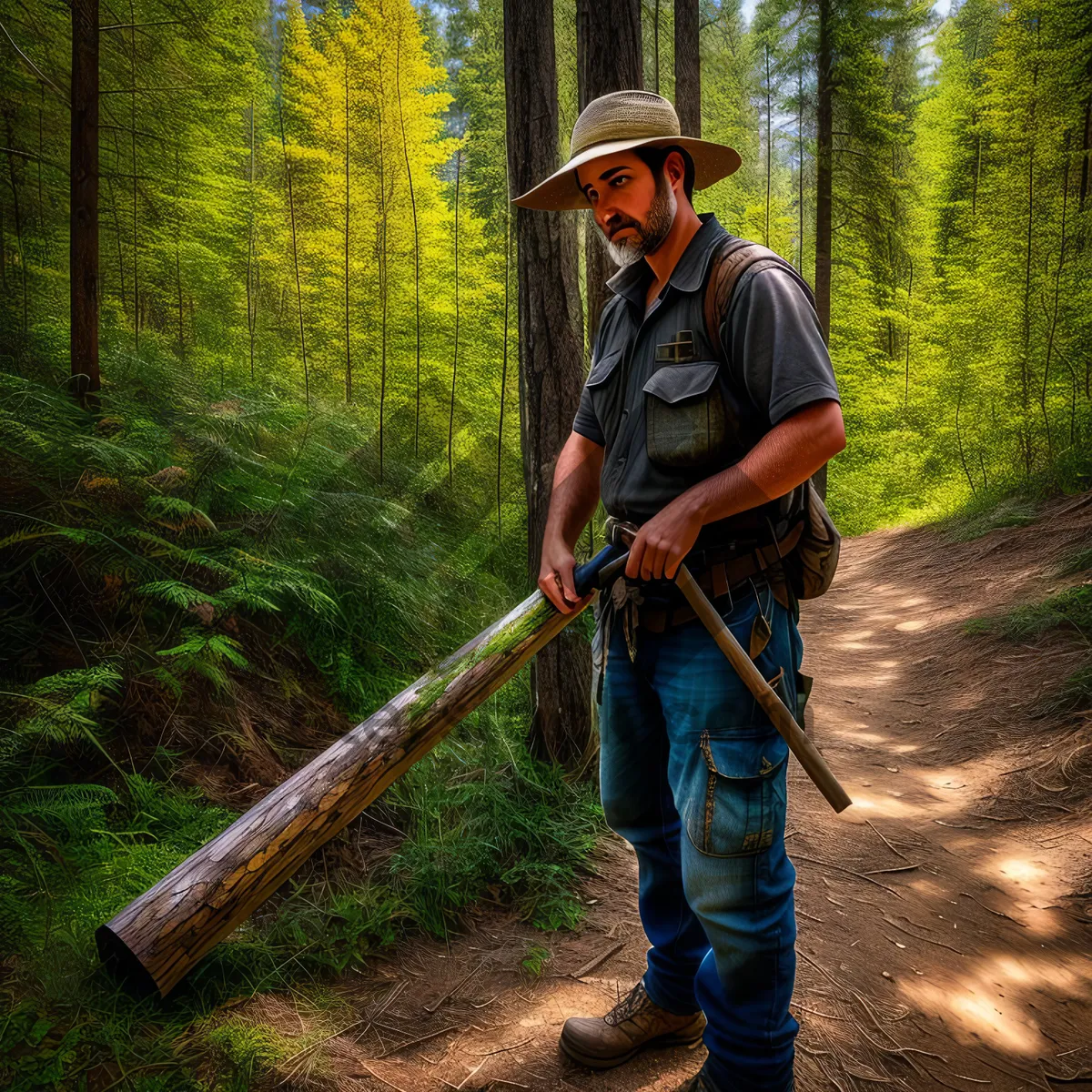 Picture of Active Man Cleaning Outdoors with Paddle Broom