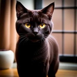 Curious Kitty Peering Through Window Sill