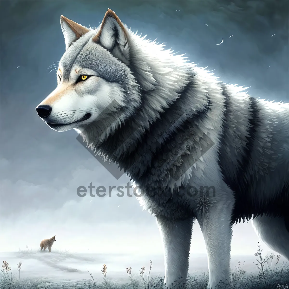 Picture of Majestic Malamute: Captivating Canine's Snowy Stare