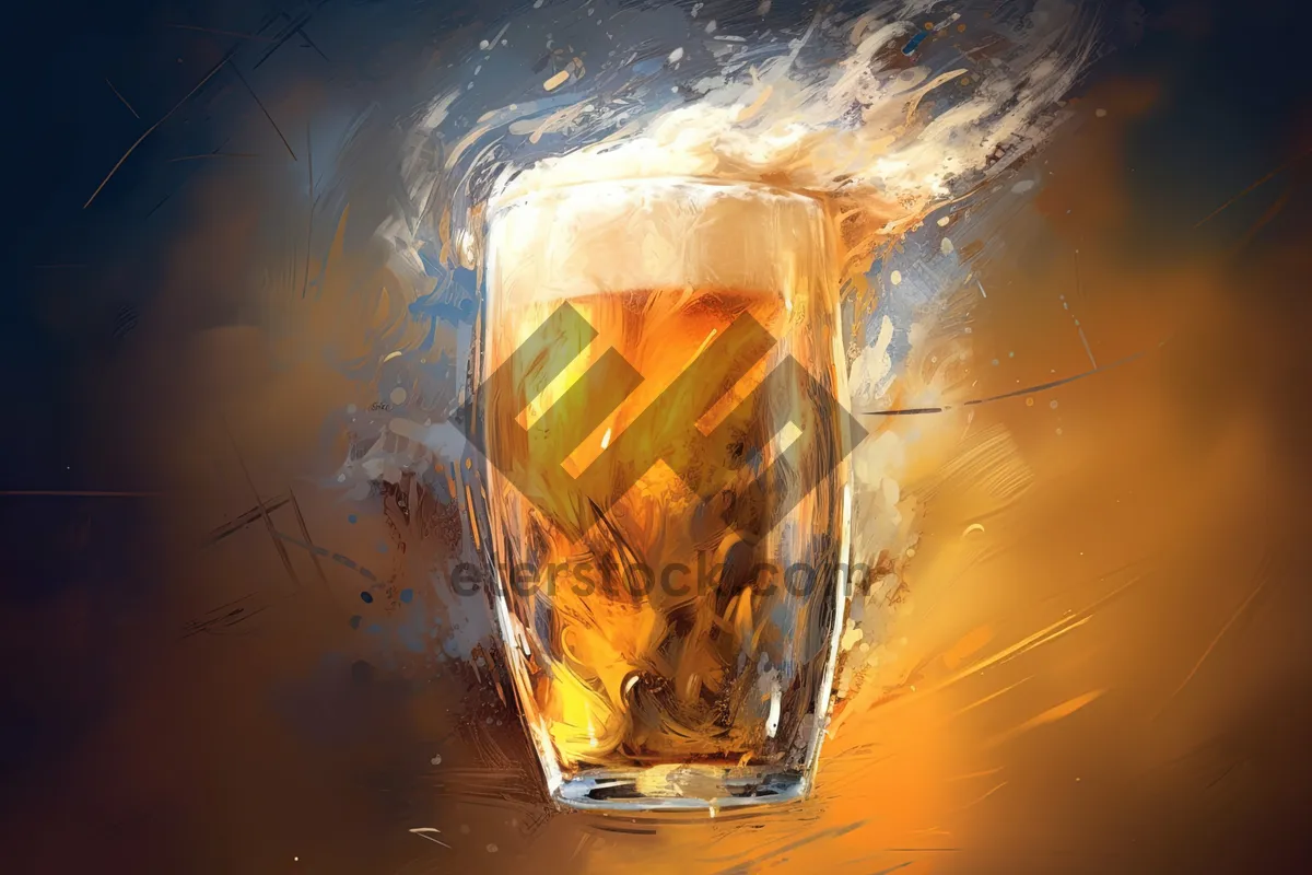 Picture of Cold Amber Beer Glass with Ice and Liquid Alcohol