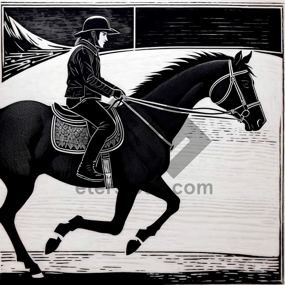 Picture of Silhouette of Man on Horse with Sword
