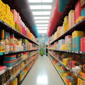 Vibrant Supermarket Interior with Happy Customers