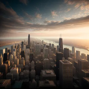 Cityscape at Sunset: Modern Skyscrapers in Business District