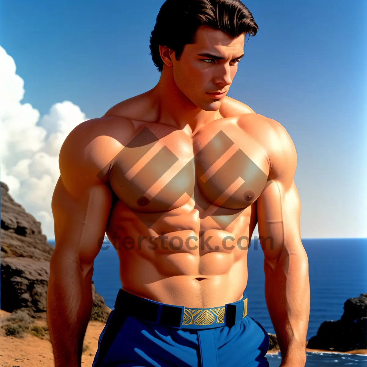 Picture of Strong and Sexy: Muscular Male Model in Beachwear