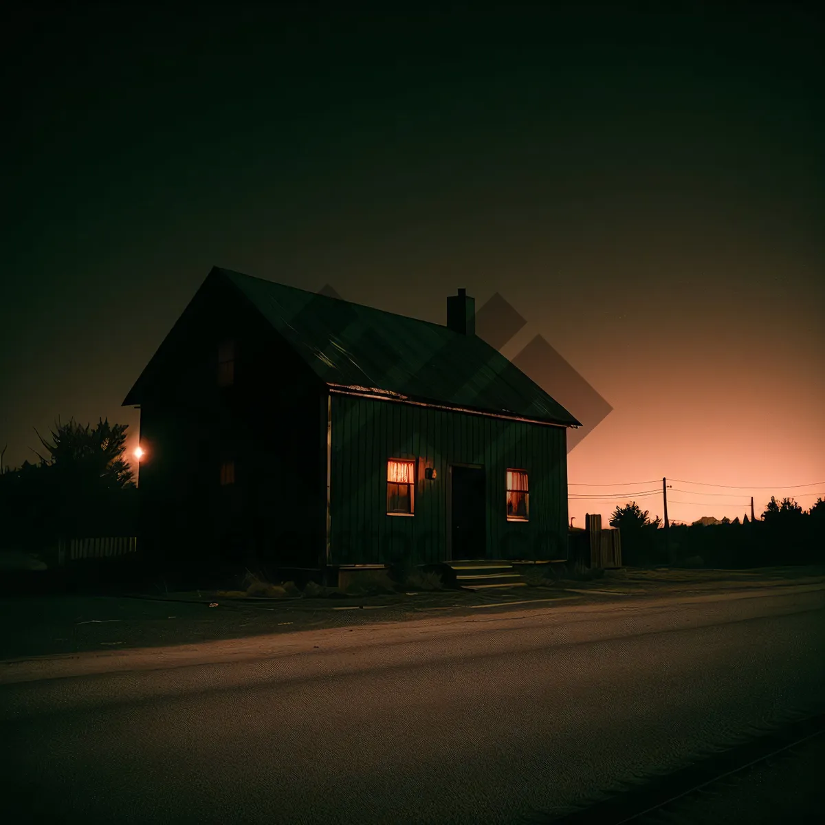 Picture of Rural Farm House with Trailer, Under Blue Skies