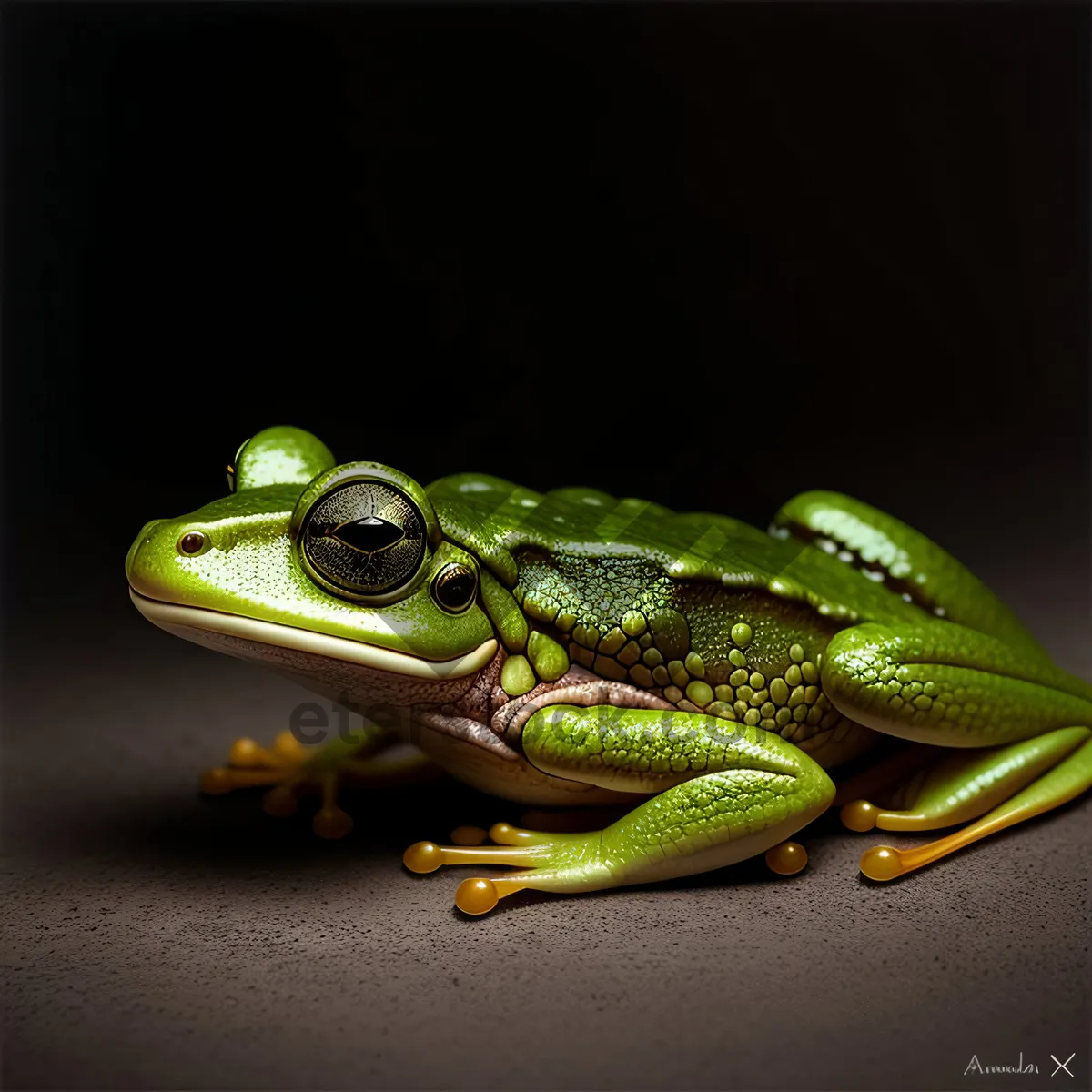 Picture of Bulging-eyed Orange Frog Peeking Through Leaf